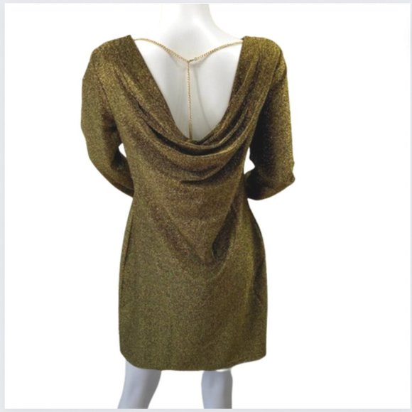 MICHAEL Michael Kors Metallic Cowl Back Gold Sheath Dress, M - Picture 1 of 16
